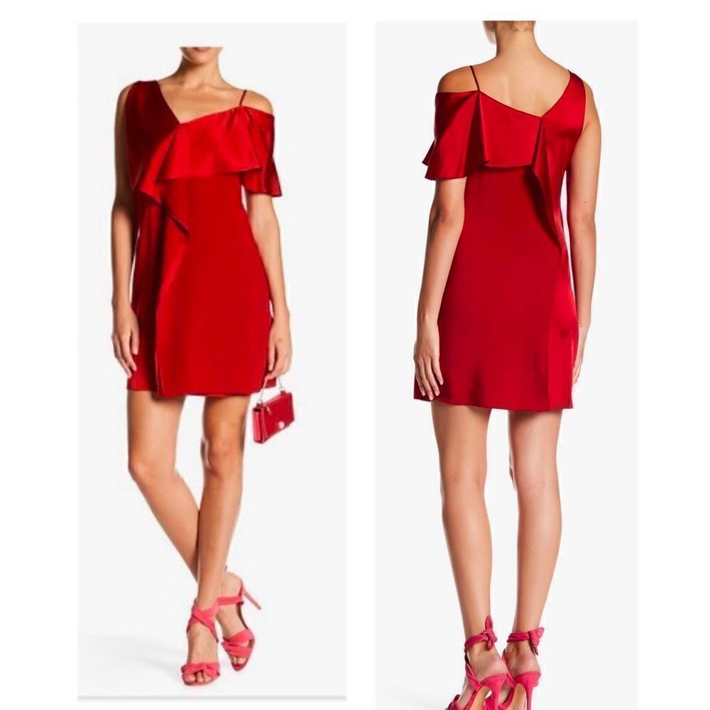 DIANE Von Furstenberg DVF Off-Shoulder Asymmetrical Red Silk Dress